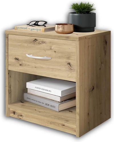 Nachtkastje in Artisan eikenlook - eenvoudig met lade - geschikt voor elk bed - 39 x 41 x 28 cm (B/H/D)