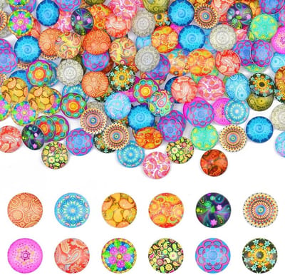 Set van 100 Zelfklevende Glazen Cabochons in Kaleidoscoop Mozaïek - Kleurige Ronde 25mm Cabochons voor Sieraden, Oorbellen en Ringen