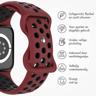 Siliconen Sport⁺ bandje - Geschikt voor Apple Watch 1, 12, 2, 3, 4, 5, 6, 7, 8, 9, 10, 11 (42 mm), SE - 38/40/41 mm - Wine Red & Black