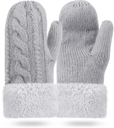 Vingerloze Handschoenen Dames - Warme Dikke Wanten - Polswarmers - Winter - Lichtgrijs - 30 cm lang / 10 cm breed