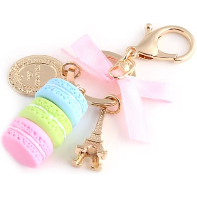 Kleurrijke Schattige Macaron Eiffeltoren Sleutelhanger Sleutelhanger Tas Hanger Auto Charm Decoratie(Roosrood) white