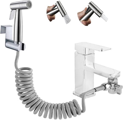 Famanu - Roestvrijstalen bidetsproeier met dual-modus jet/stream, wandhouder en slang