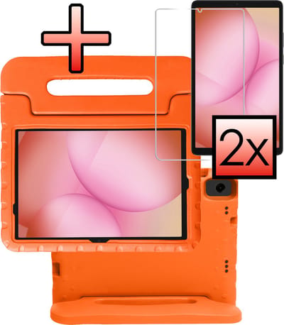 Hoes - Geschikt voor Samsung Galaxy Tab A11 Plus - Met 2x Screenprotector - Kinderhoes Shockproof Bumper - Kidsproof Case - Tablet Hoesje - Kinder Cover - Oranje