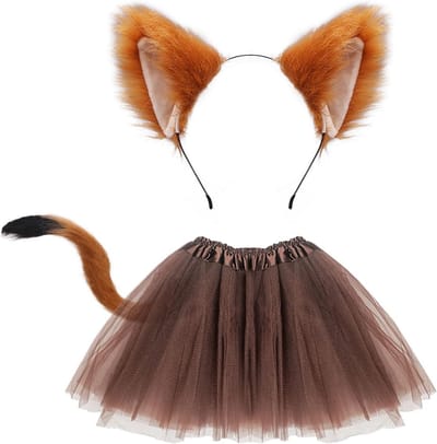 Drie Delige Fox Kostuum Set met Kunstmatige Fox Oren, Staart en Tutu Rok voor Volwassenen en Kinderen, Perfect voor Cosplay, Halloween en Theatervoorstellingen