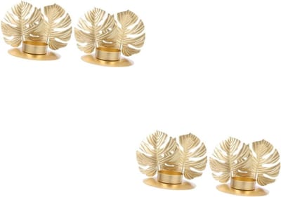 Kandelaars Blad Goud - Kaarsenhouders Set - Sfeervolle Decoratie - Rustieke Stijl - 4 Stuks 13x9cm - Goud