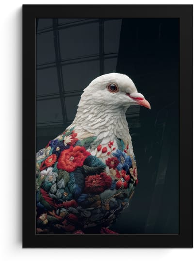 Poster in lijst - Fotolijst 20x30 cm - Posters - Duif - Bloemen - Wit - Zwart - Posterlijst zwart - Decoratie - Wanddecoratie woonkamer - Muurdecoratie slaapkamer