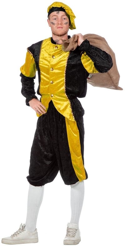 Wilbers & Wilbers - Pietenpakken - Gouden Piet Pansamt Budget Kostuum - Zwart, Goud - Maat 38 - Carnavalskleding - Verkleedkleding