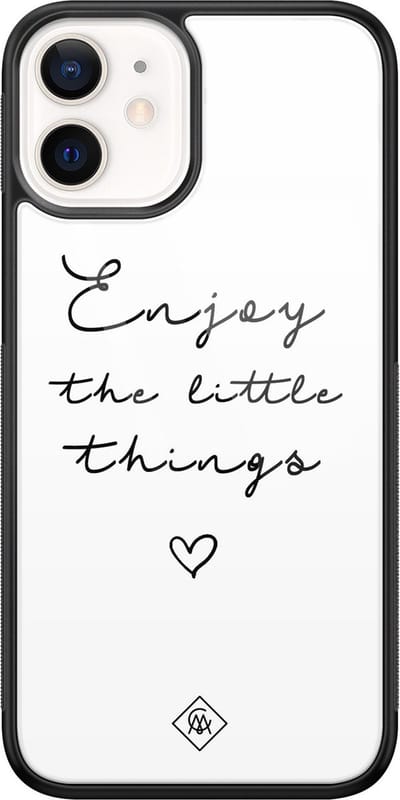 Casimoda® hoesje - Geschikt voor iPhone 12 Mini - Enjoy Life - Luxe Hard Case Zwart - Backcover telefoonhoesje - Wit