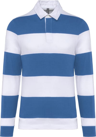 Gestreepte unisex polo lange mouwen merk Kariban maat L Blauw/Wit