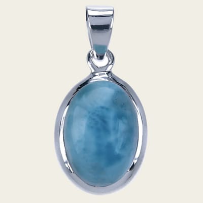 Zilveren Larimar edelsteen ovaal glad kettinghanger