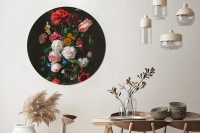 Behangcirkel - Muurstickers slaapkamer - Bloemen - Stilleven - Kunst - Oude meesters - Wandsticker - Ronde wanddecoratie - Muursticker rond - 120x120 cm - Behangsticker - Plak stickers - Ronde muursticker - Cirkel behang