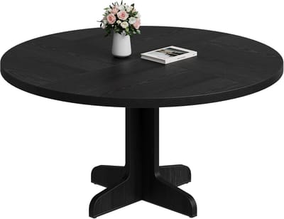 Eettafel rond 120 cm voor 4 personen - zwarte ronde eettafel met houten kruisvoet - 120x120x76 cm keukentafel - alleen tafel - Zwart
