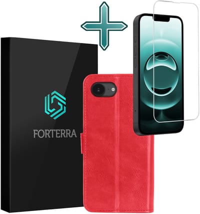 Hoesje Met Screenprotector - Geschikt voor Apple iPhone 16e - Luxe Pasjeshouder - Flipcase - Bookcase Portemonee - Flip Case - Kunstleer Book Case - Book Cover - Walletcase - Portemonneehoes - Rood