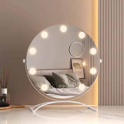 EMKE Make Up Spiegel met Verlichting - 360° Draaibaar - 3 Lichtstanden - Touch & Dimbaar - 7x Vergroting - Rond - Wit - 40cm