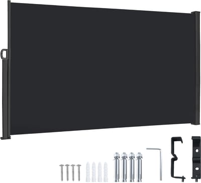 160x300cm Uitklapbaar Tuinscherm Zijkantluifel Windbescherming Luifels Van 180g/㎡ Polyester Mobiele Zonwering Muurluifel Tuinscherm Voor Balkon Terras Patio (Donkergrijs) NAIZY