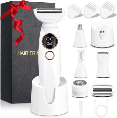 casalora® - Ladyshaves voor vrouwen - 5-in-1 Intiem Scheerapparaat voor Vrouwen - Elektrisch Scheerapparaat met USB Oplaadstation - Voor Lichaam, Oksels, Bikinilijn, Wenkbrauwen en Neus - Bikinitrimmer dames - Oplaadbaar - Epileerapparaat Dames