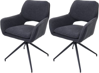 Set van 2 eetkamerstoelen MCW-N74, keukenstoel, draaibaar met terugloop, stof bouclé (540g/m²) Oeko-Tex ~ donkergrijs