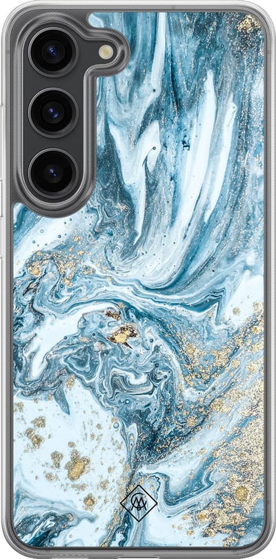 Casimoda® hoesje - Geschikt voor Samsung Galaxy S23 Plus - Marble Sea - 2-in-1 case - Schokbestendig - Marble design - Verhoogde randen - Blauw, Transparant