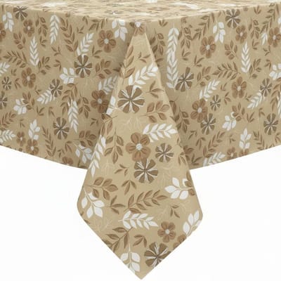 Protecttable - Rond Tafelzeil Blad en Bloem Beige ⌀138cm - Tafelkleed Afwasbaar - Kunststof