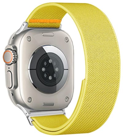 Nylon bandje - geschikt voor Apple Watch 1/2/3/4/5/6/7/8/9/10/11/ SE (1,2,3) met maat 38 mm / 40 mm / 41 mm en 42 mm (Watch 10/11) - geel