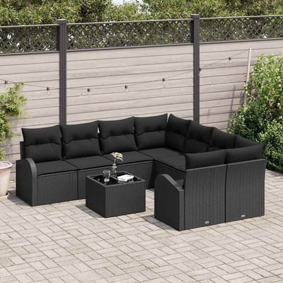 vidaXL - Bankstel - 9 - st - 8-Aantal - zitplaatsen - Zwart - poly - rattan