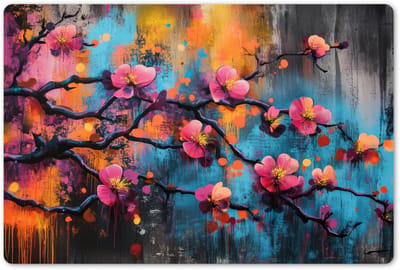Placemats 45x30 cm - Placemat kunststof - 1 stuk - Bloemen - Tak - Abstract - Roze - Borden onderleggers - Decoratie voor op tafel - Keuken tafeldecoratie accessoires - Vinyl onderlegger - Tafelversiering
