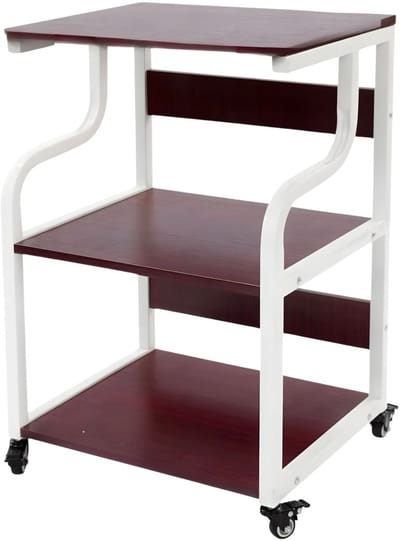 Printerstandaard – Voor thuiskantoor – 3-laags rollende printerwagen met opbergplank, 50×40×75 cm – Zwart, Wit, Eikenkleur
