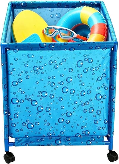 Zwembadopberger - Opblaasartikel Organizer - Tuin Opruimen - Verrijdbaar Ontwerp - 62x62x72 cm - Blauw