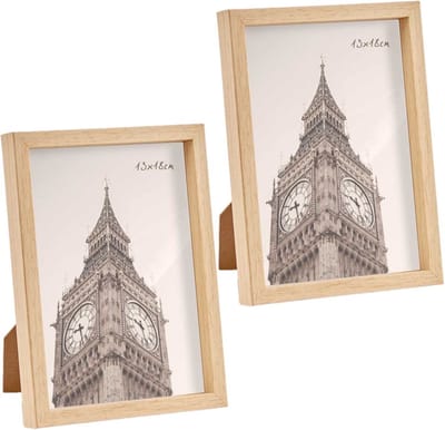 Fotolijst - 2x stuks - houtlook - kunststof/glas - 15 x 20 cm - voor foto van 13 x 18 cm - staand/hangend