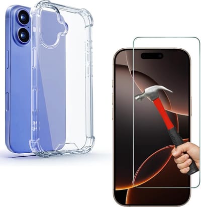 Schokbestendig Hoesje KKG - Crystal Clear Back Cover Geschikt voor: Apple iPhone 16 | Achterkant PC & TPU Bumper Met 1x Screenprotector