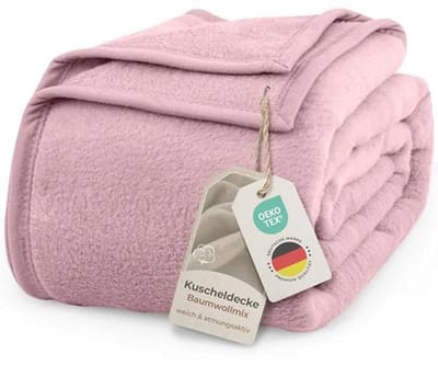 Katoenen Deken 150x200 cm - ÖKOTEX 100 - Knusse Woondeken voor Sofa en Bank - Ademend en Ondersteunend - Warm in Oudroze