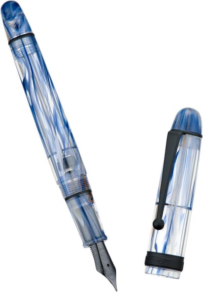 Vacuum Vulpen Blauw Gemarmerd Acryl met Medium Nib en Grote Capaciteit in Cadeauverpakking