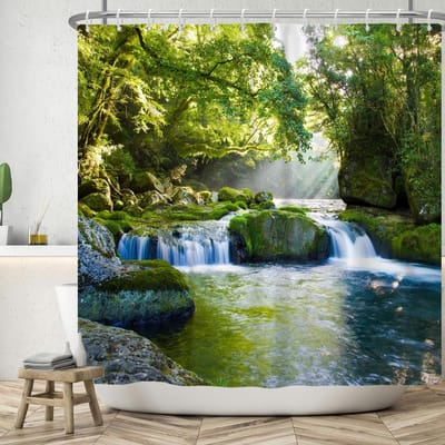 Dailygoods- Douchegordijn 180x200 cm - Waterdicht - Wasbaar - Polyester - Antischimmel - Uniek ontwerp met natuurprint - Badgordijn