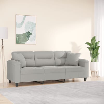 vidaXL - Driezitsbank - met - kussens - 180 - cm - microvezelstof - lichtgrijs