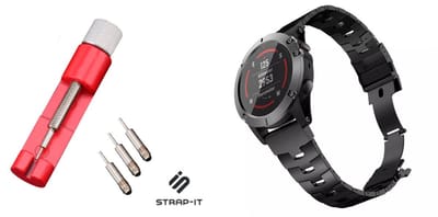 Strap-it Titanium band + Toolkit geschikt voor Garmin Fenix 9 (Pro) 51mm / Fenix 8 (Pro) 51mm / Garmin Fenix 7x (Pro - Sapphire Solar) / Fenix 6x (Pro - Sapphire) / Fenix 5x (Plus) / Fenix 3 / Epix Pro (Gen 2 - 51mm) / Enduro 1-2-3 - Zwart