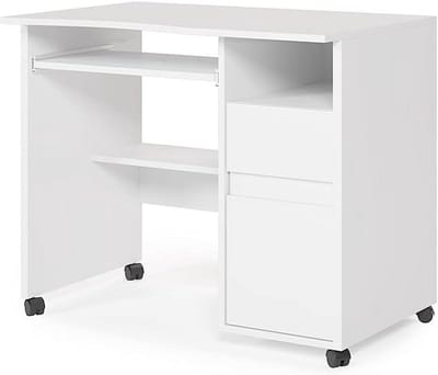 Wit Bureau met Uitschuifbaar ​​Toetsenbord en Opbouw 91x59 cm