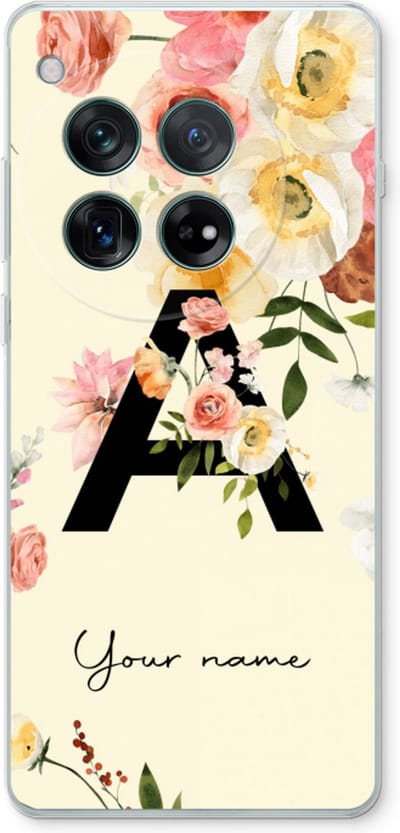 Gepersonaliseerd - Case Company® - Hoesje geschikt voor OnePlus 12r hoesje - Flirty Flowers Monogram - Soft Cover Telefoonhoesje - Bescherming aan alle Kanten en Schermrand