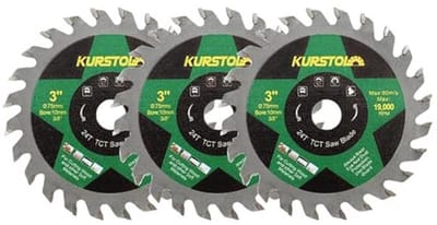 Hardmetalen schijf voor hout - 75 mm x 3 TCT doorslijpschijven voor hout, kunststof, multiplex, meerlaagse spaanplaat
