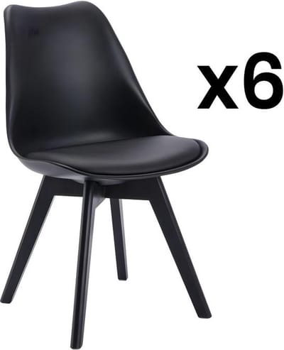 Vente-unique Set van 6 stoelen JODY - Polypropyleen en beukenhout - Zwart