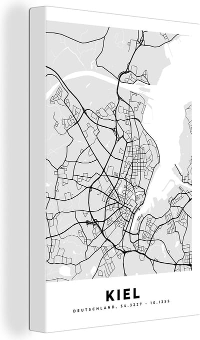 Canvas Schilderij Stadskaart - Plattegrond - Kiel - Kaart - Duitsland - 20x30 cm - Wanddecoratie