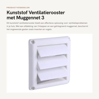 Dailygoods - Kunststof Ventilatierooster met Muggennet - 3 Kleppen Afdekking - Gekanaliseerd Ontluchtingsrooster - 15x15 cm Ventilatie - Bescherming t...