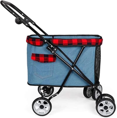 Dieren Wandelwagen - Hondenkar Kattenkar - Comfortabel Transport - 360 graden voorwiel - Tot 25 kg - Donkerblauw