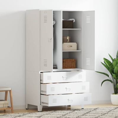 vidaXL - Kledingkast - industrieel - 90x50x180 - cm - metaal - wit