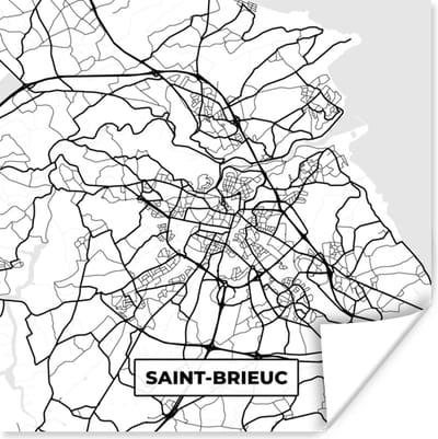 Poster Frankrijk – Kaart – Plattegrond – Stadskaart - Saint-Brieuc - Zwart wit - 100x100 cm XXL