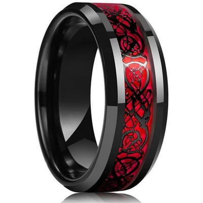 Mode Zwart Wolfraam Bruiloft Keltische Draak Ringen Voor Mannen Ingelegd Groene Zirkoon Punk Mannen Rvs Groene Koolstofvezel Ring 9 black