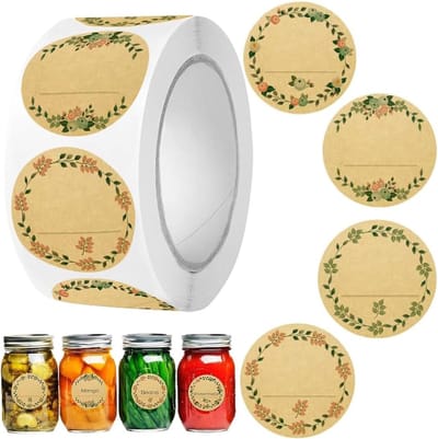 KZQ 500 Stuks Zelfklevende Jam Etiketten 50x50 mm Ronde Handgemaakte Vintage Stickers voor Inmaakpotten Flessen Geschenkzakjes en Doe-Het-Zelf Bakken Decoratie