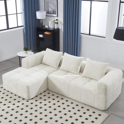 STILVORA Hoeksofa - Modern Sectie Sofa - 3-Zits met Chaise Longue - Chenille Stof - Beige