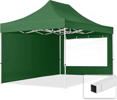 Partytent 3x4,5m met 2 zijwanden en panoramavensters – Stalen frame, groen