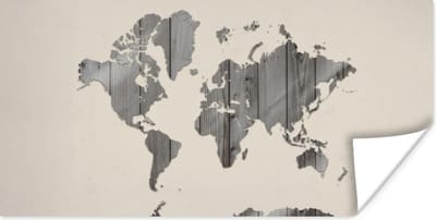 Poster 120x60 cm - Wereldkaart - Hout - Design - Posters - Kamer decoratie - Wanddecoratie woonkamer - Muurdecoratie slaapkamer