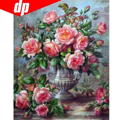 5D ronde diamant patroon bloemen retro vaas diamant borduurwerk diy handwerk diamant schilderij 20X30 black